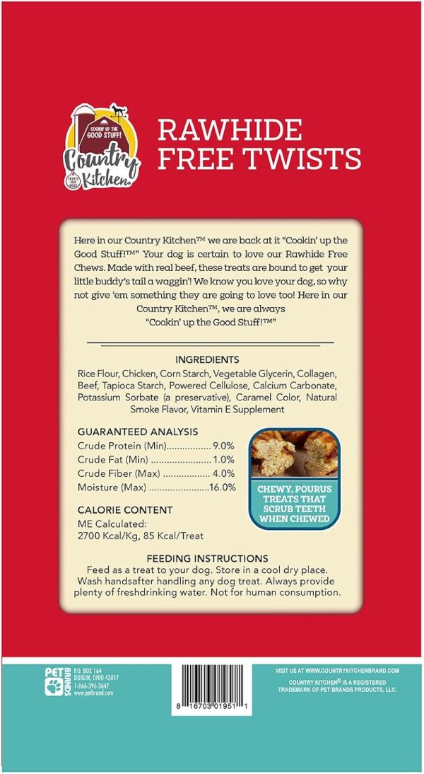 Country Kitchen Rawhide Free Twists Dog Chews, Made with Real Beef, 3 Count-5