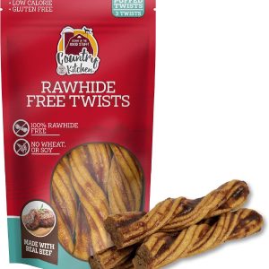 Country Kitchen Rawhide Free Twists Dog Chews, Made with Real Beef, 3 Count-0