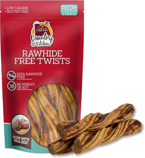 Country Kitchen Rawhide Free Twists Dog Chews, Made with Real Beef, 3 Count-0