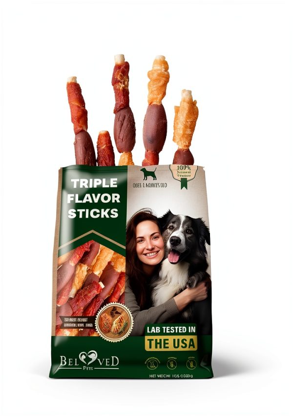 Dog Treats Rawhide Sticks Wrapped with Chicken 10.6 oz Pet Natural Chew Treats - Grain Free Meat & Human Grade Dried Snacks - Best for Small & Large Dogs (10.6 Ounce (Pack of 1), Triple Sticks)-6