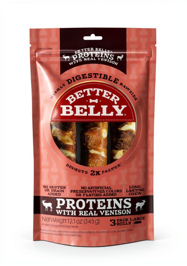 Better Belly Real Venison Rawhide Rolls 12.1oz Pack of 3-0