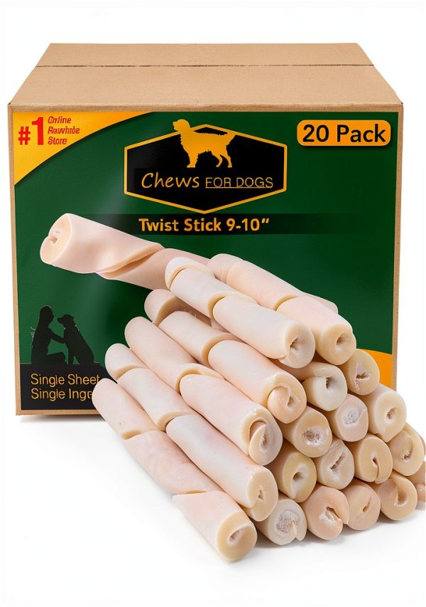 Chews for Dogs Premium Rawhide Twist Sticks 9-10 Inches Dog Treat. Extra Thick, Single Sheet. (20 Pack)-0
