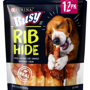 Busy Purina Small/Medium Breed Dog Rawhide Treat Rib Hide 12ct Pouch-0