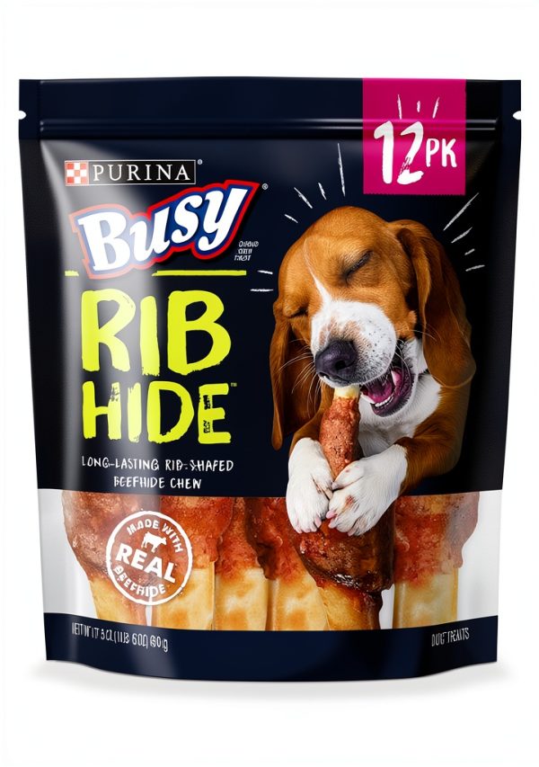 Busy Purina Small/Medium Breed Dog Rawhide Treat Rib Hide 12ct Pouch-0