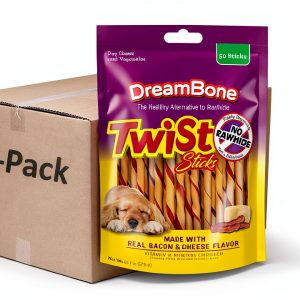 Dreambone Twist Sticks with Real Bacon and Cheese Flavor 50 Count, Rawhide-Free Chews for Dogs (3 Pack)-0