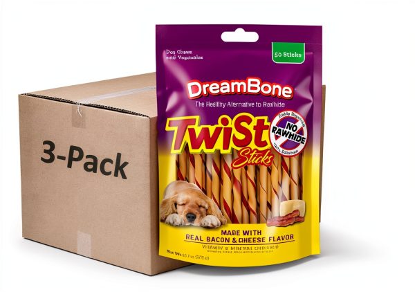 Dreambone Twist Sticks with Real Bacon and Cheese Flavor 50 Count, Rawhide-Free Chews for Dogs (3 Pack)-0