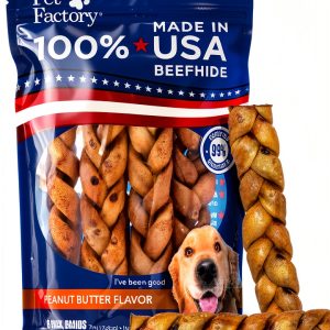 Pet Factory 7in Braided Beefhide Dog Chew Sticks Peanut Butter 6 Pack-0
