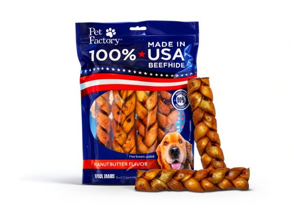Pet Factory 7in Braided Beefhide Dog Chew Sticks Peanut Butter 6 Pack-2
