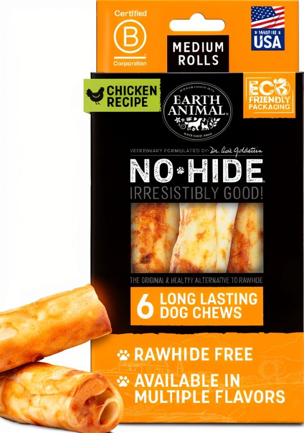 Earth Animal No Hide Chews Dog Rolls Rawhide Free Chicken 6 Count-0